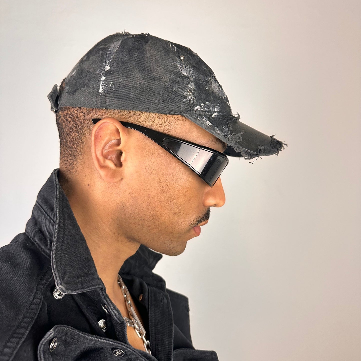 ASTROBOI* 'Cali' Black Painted Pierced Distressed Hat