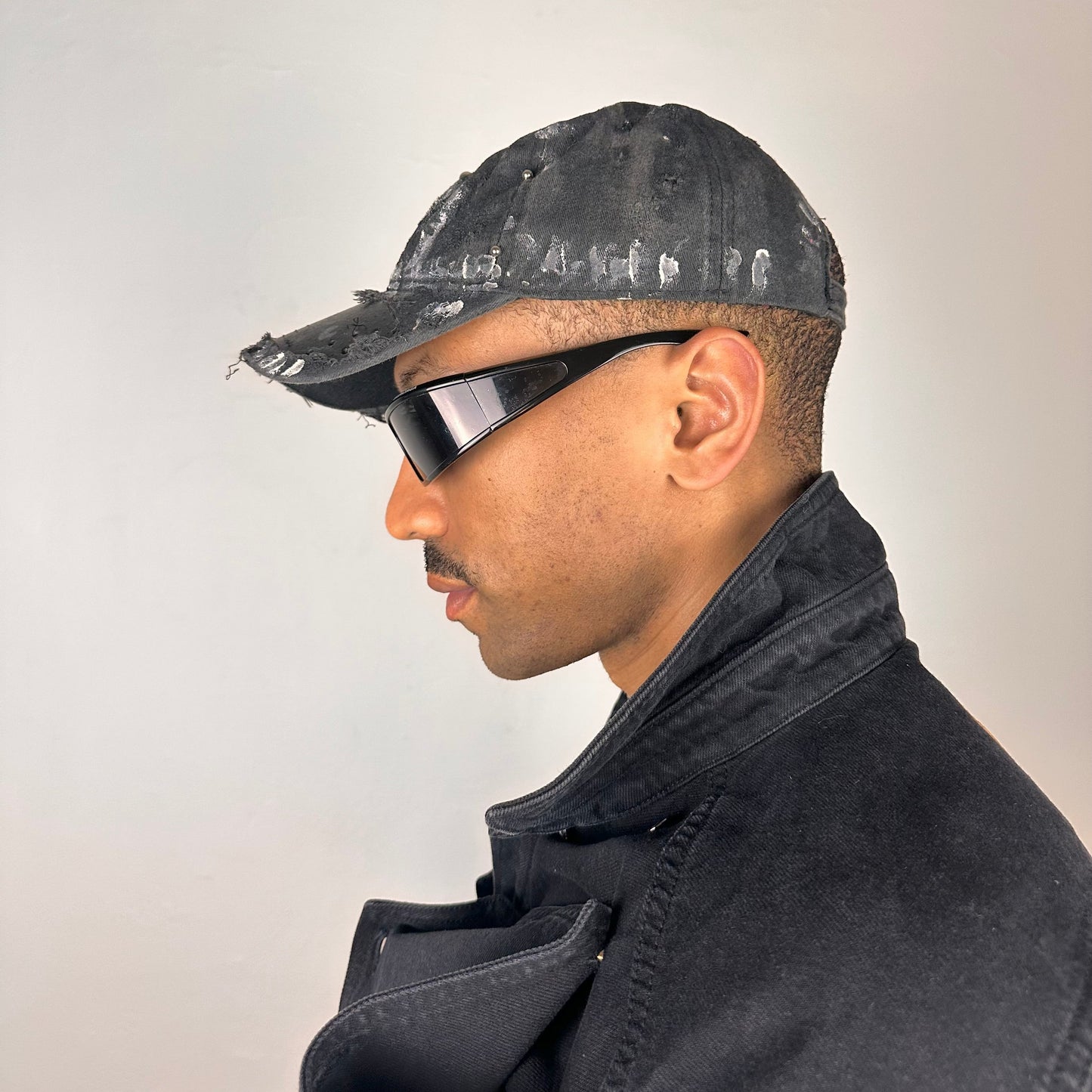 ASTROBOI* 'Cali' Black Painted Pierced Distressed Hat