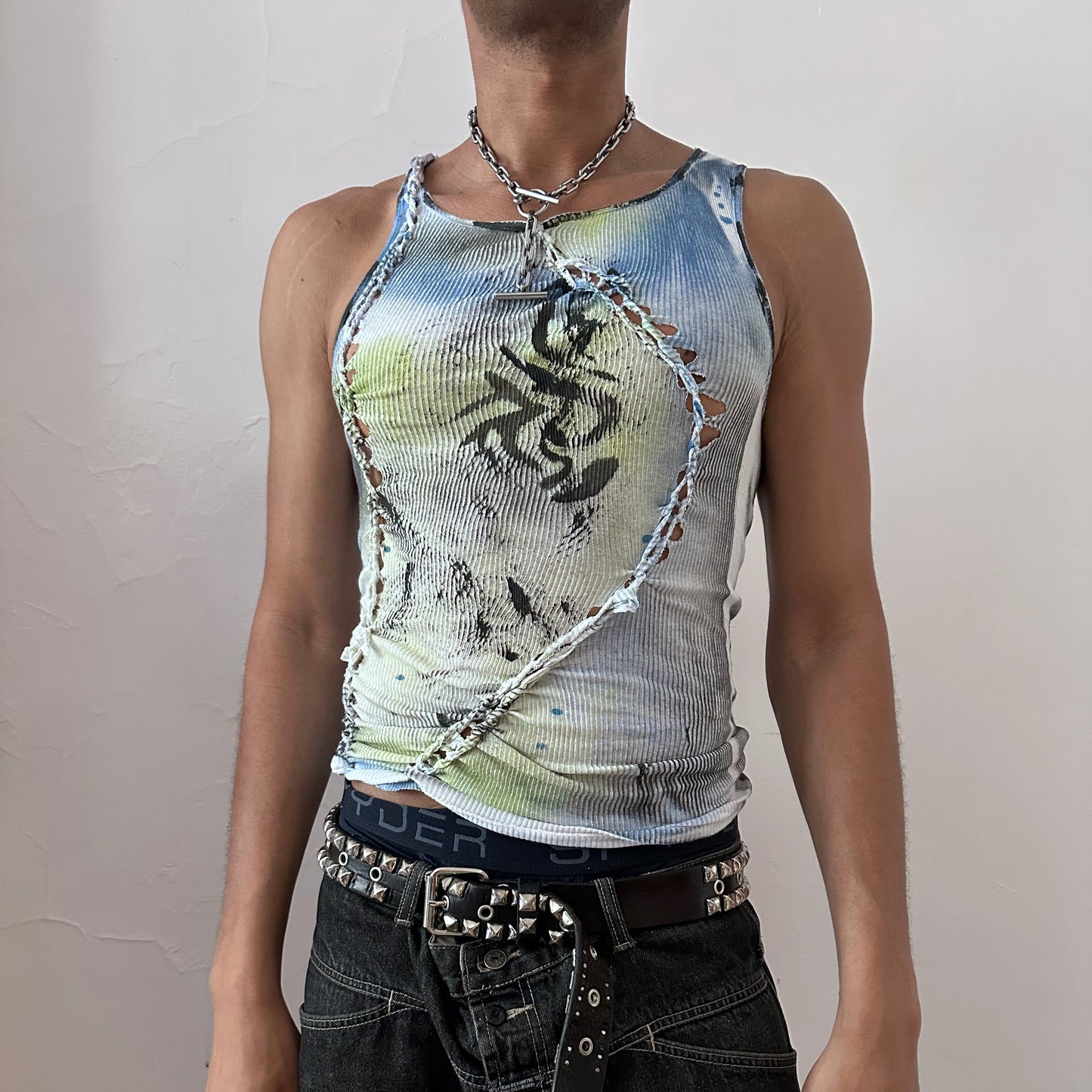 x Hanes 'Tattoo' White & Black Print Tank Top - Large
