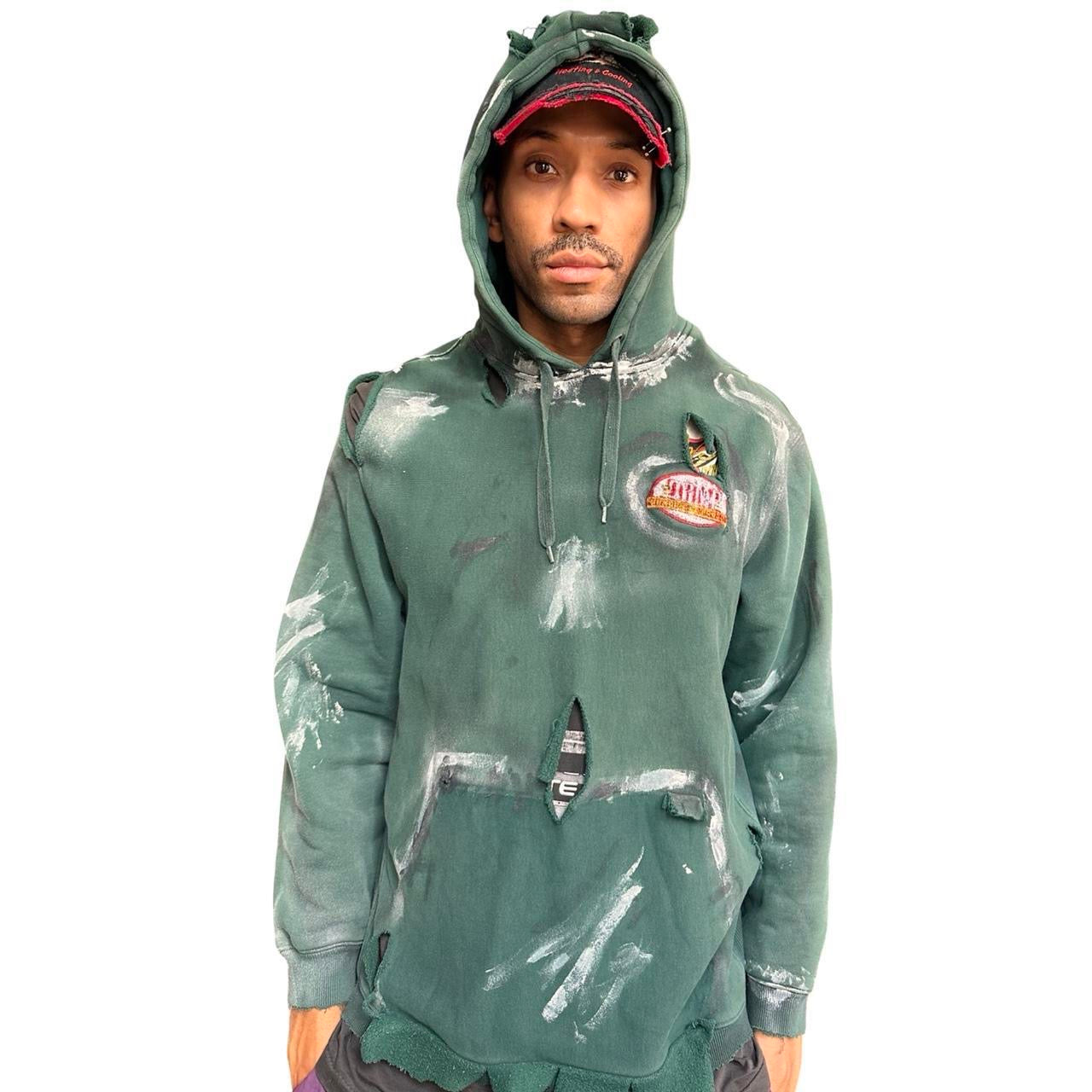Green Heavyweight Oversized Painted Utility Hoodie –  front 