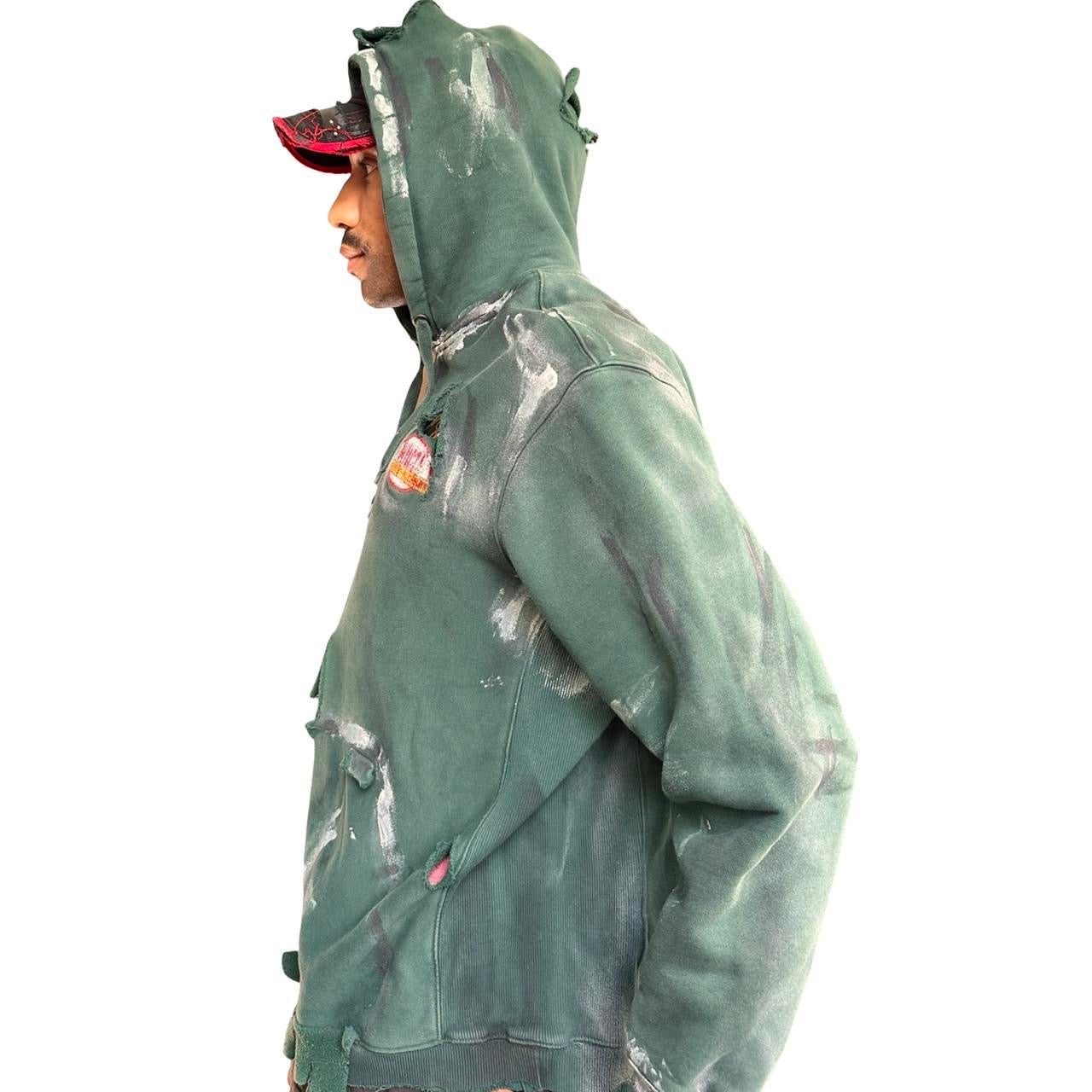 Green Heavyweight Oversized Painted Utility Hoodie – left