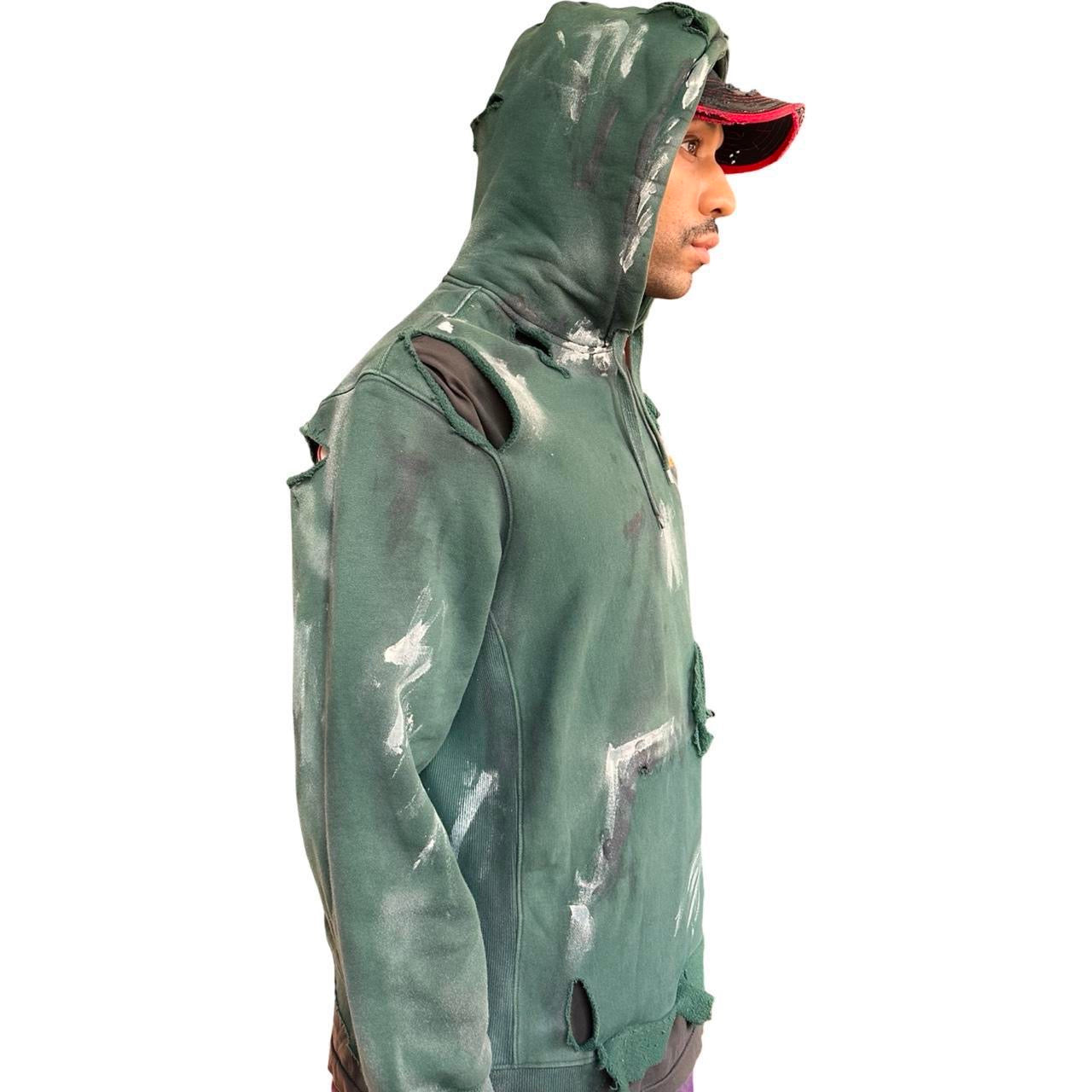 Green Heavyweight Oversized Painted Utility Hoodie – right 