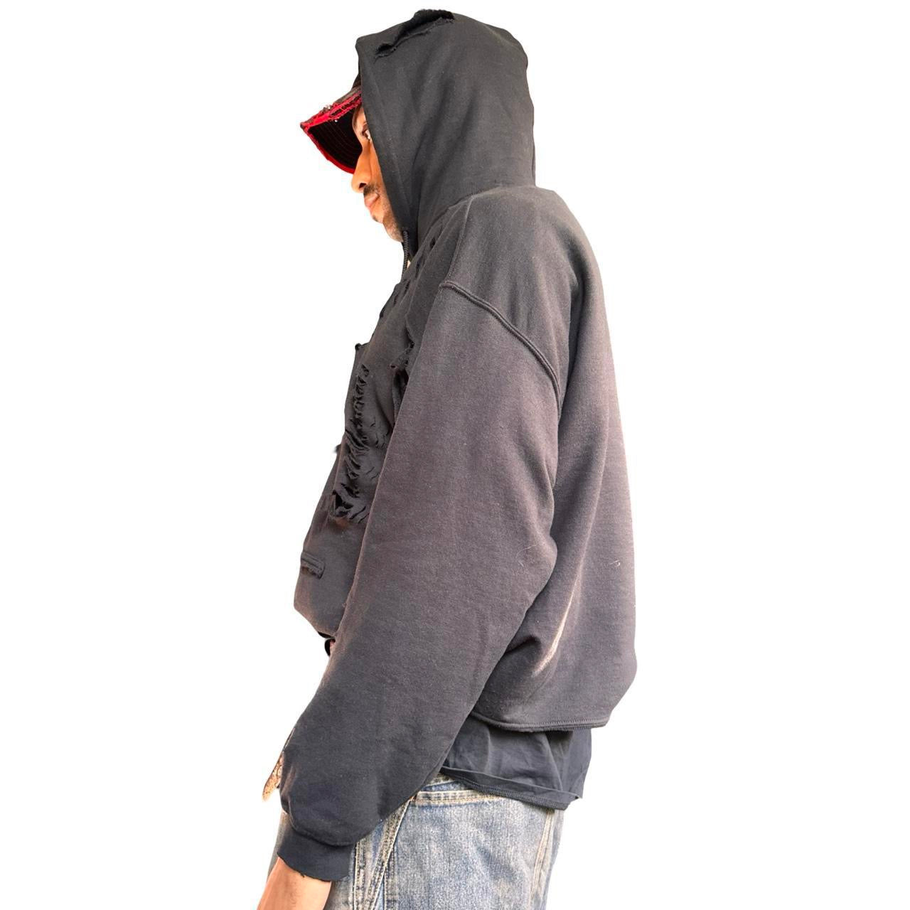 ASTROBOI x Gildan 'Trap Grunge' Black Ripped Oversized Hoodie – left