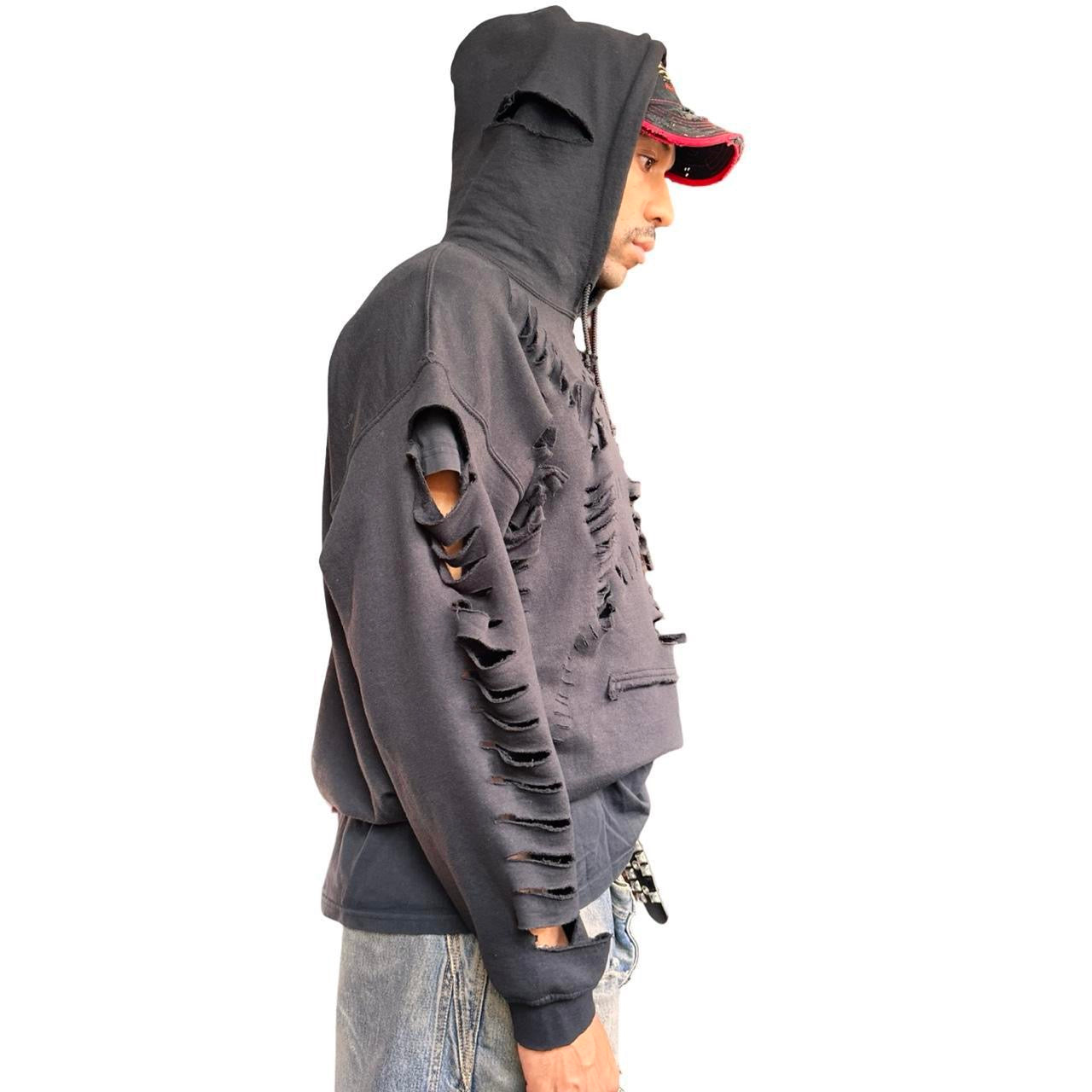 ASTROBOI x Gildan 'Trap Grunge' Black Ripped Oversized Hoodie – right