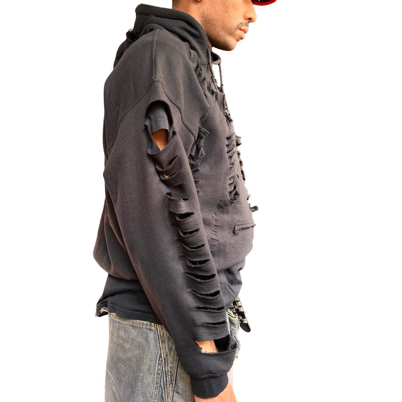ASTROBOI x Gildan 'Trap Grunge' Black Ripped Oversized Hoodie – right close up