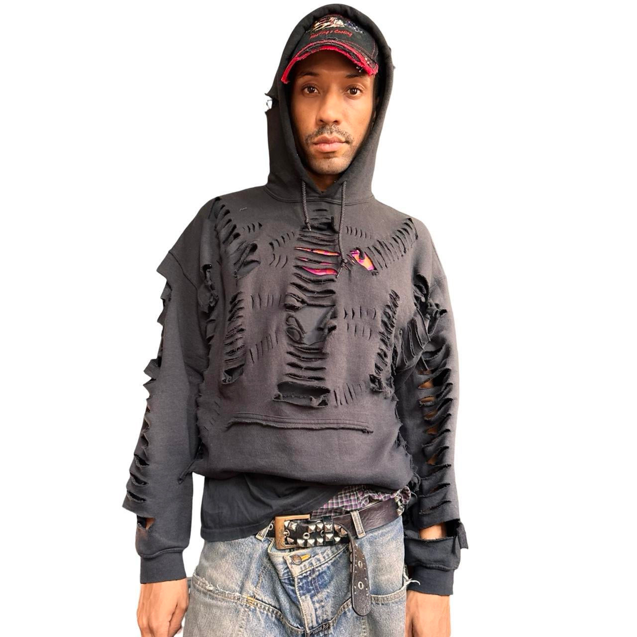 ASTROBOI x Gildan 'Trap Grunge' Black Ripped Oversized Hoodie – overview

