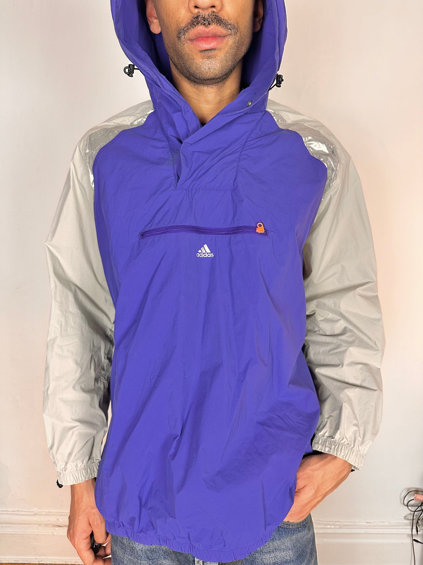 ADIDAS X KOLOR Purple & Silver Futuristic Anorak Windbreaker Jacket - Large