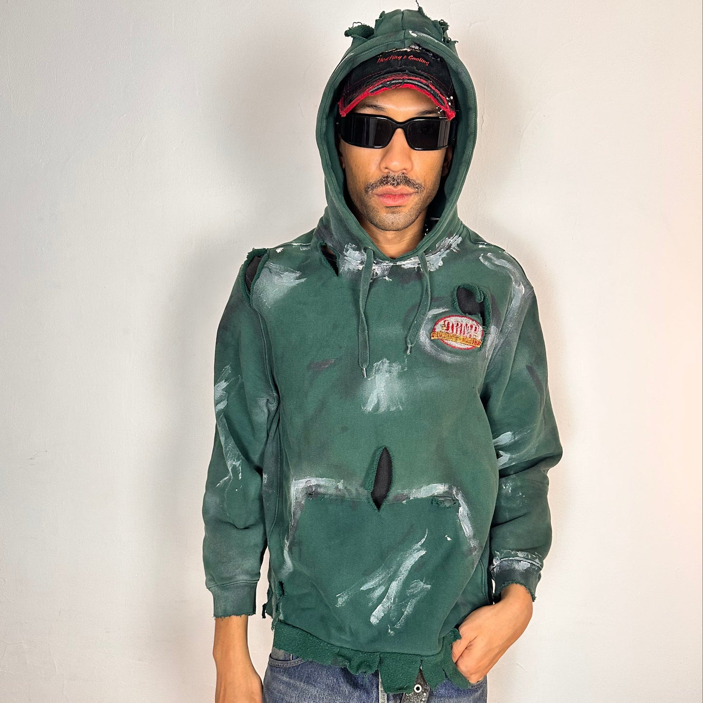Green Heavyweight Oversized Painted Utility Hoodie – Medium
