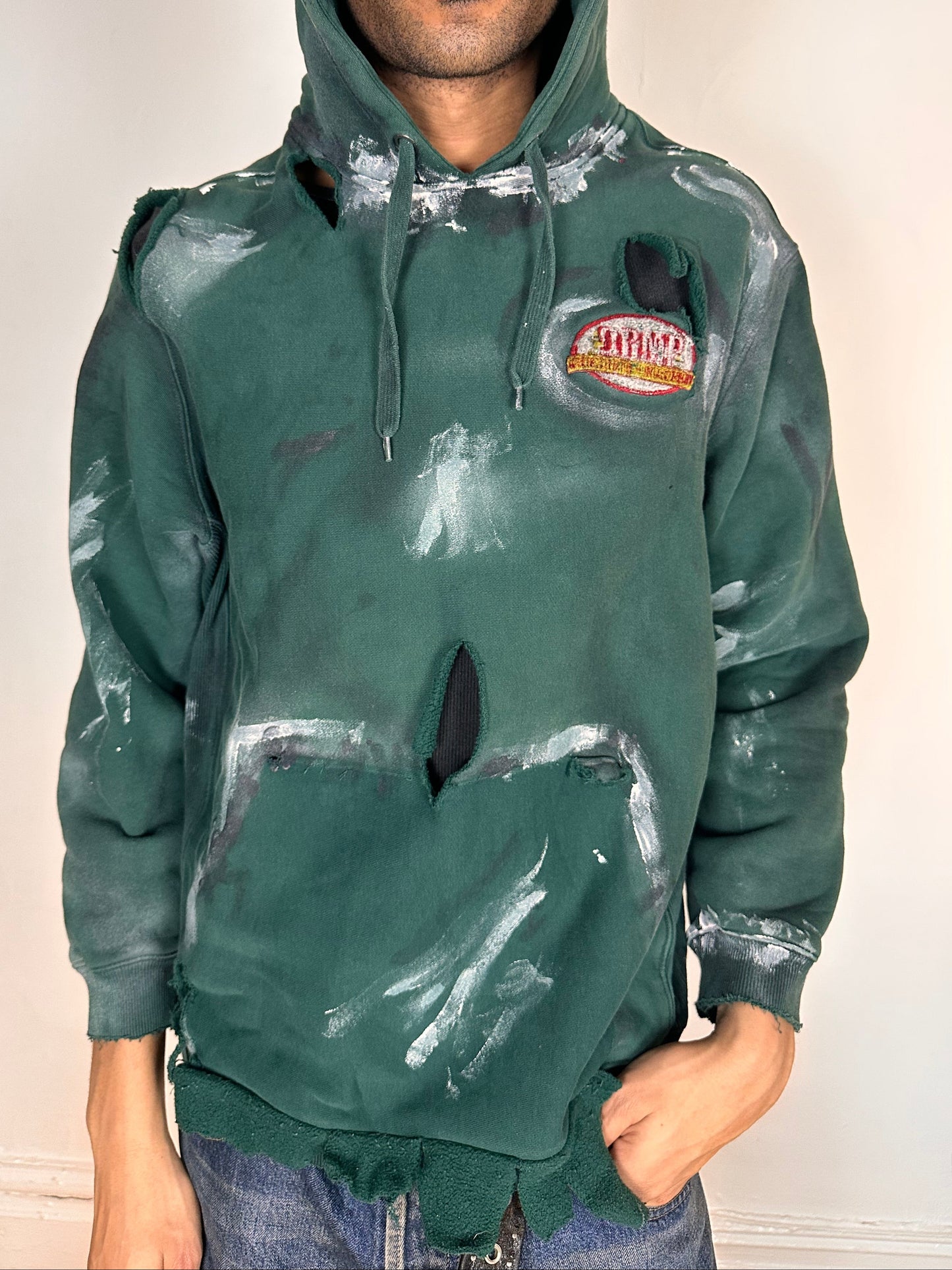 Green Heavyweight Oversized Painted Utility Hoodie – Medium