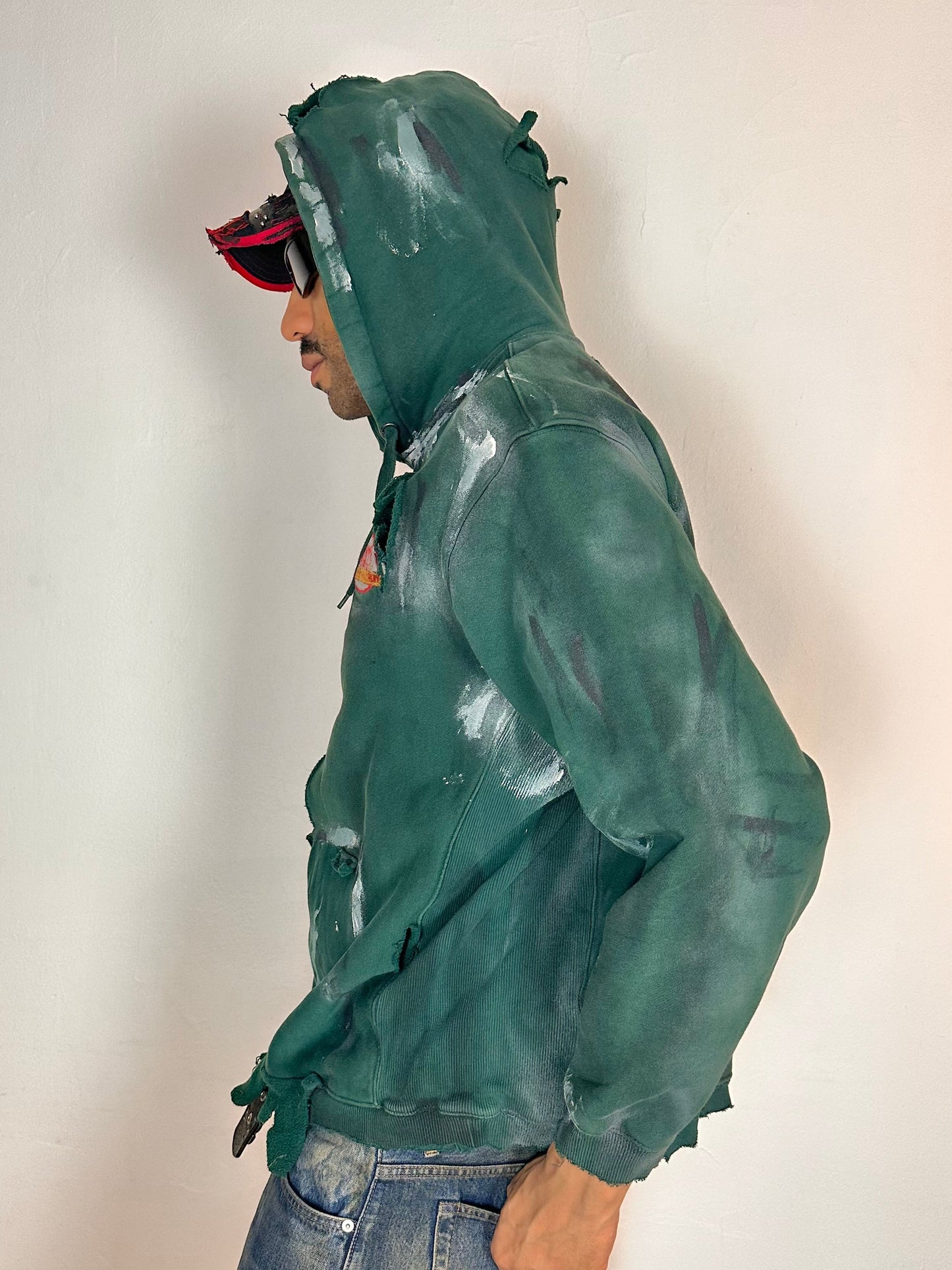 Green Heavyweight Oversized Painted Utility Hoodie – Medium