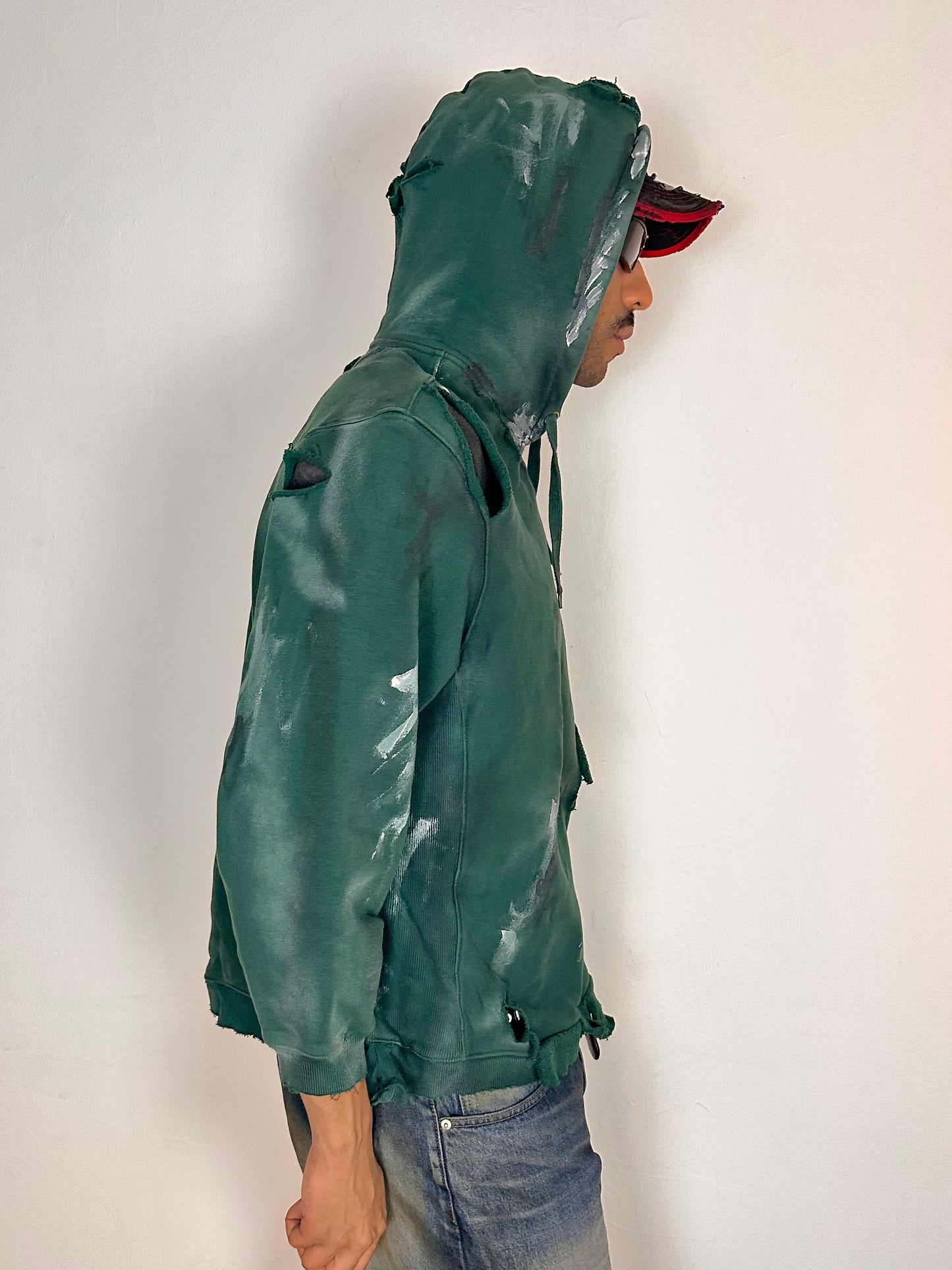 Green Heavyweight Oversized Painted Utility Hoodie – Medium