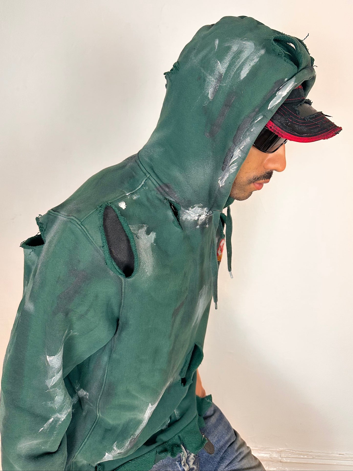Green Heavyweight Oversized Painted Utility Hoodie – Medium