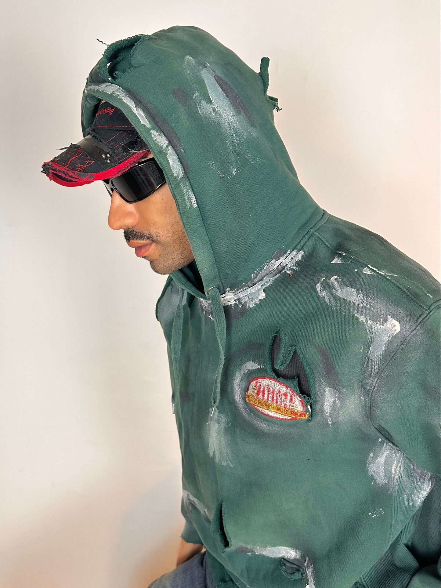 Green Heavyweight Oversized Painted Utility Hoodie – Medium