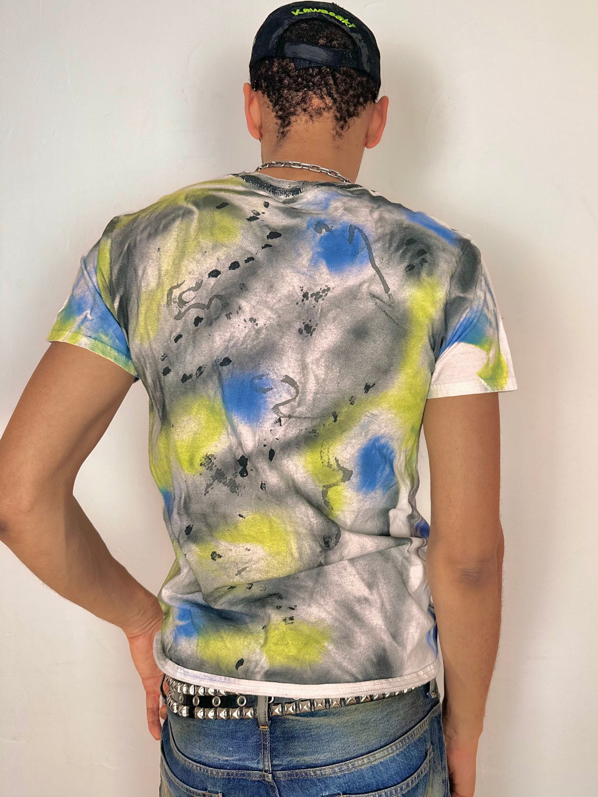 Back of ASTROBOI* x Gildan Summer Haze white graphic T-shirt with custom airbrushed design, relaxed fit, 100% cotton, size Medium