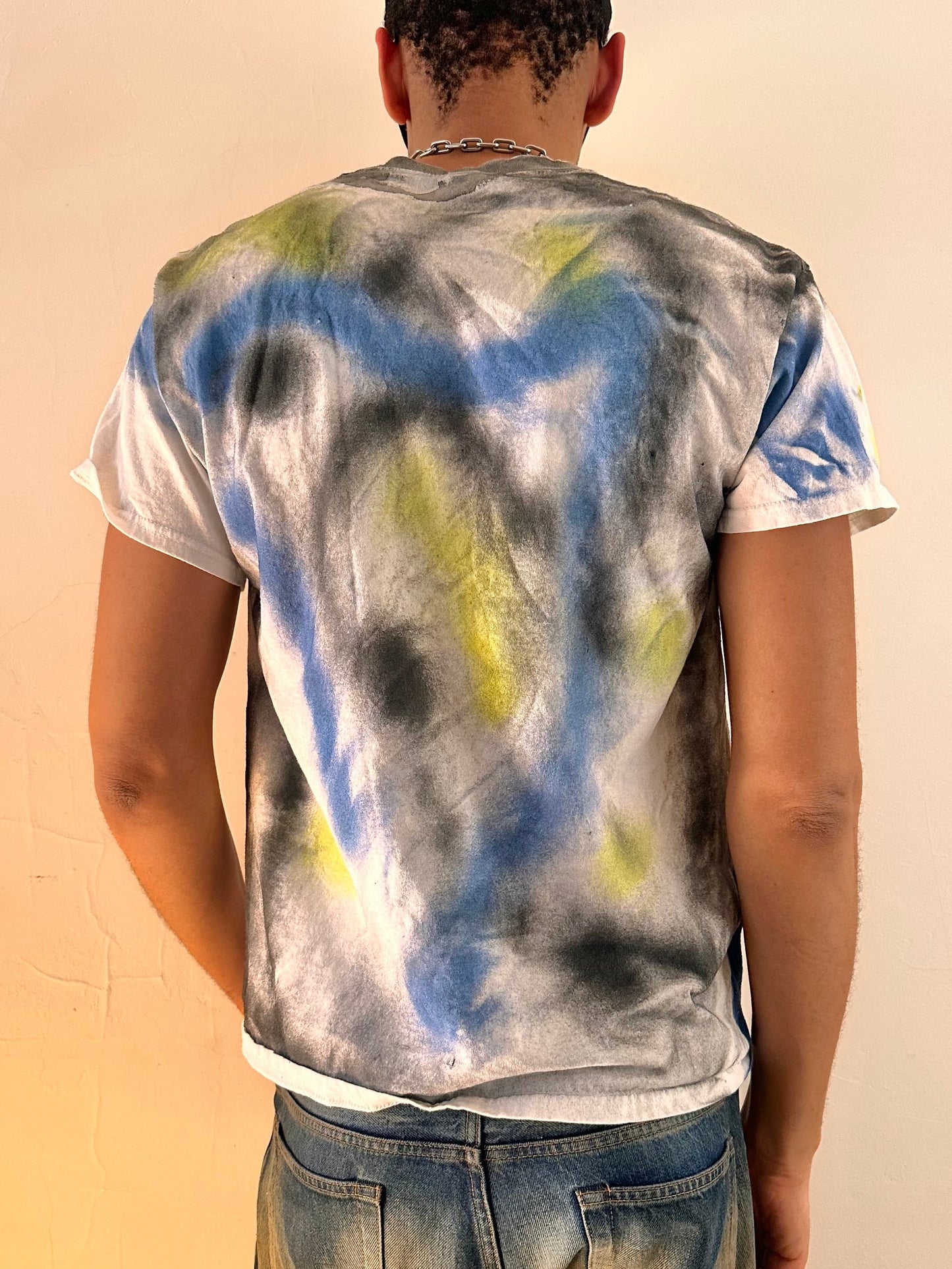 Back side of ASTROBOI* x Gildan Otis black tattoo print graphic T-shirt in heavyweight cotton with hand-painted design, relaxed fit, NYC streetwear style