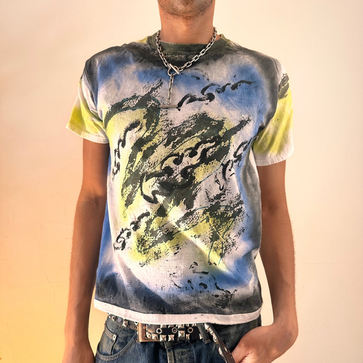 Cover image of ASTROBOI* x Gildan Otis black tattoo print graphic T-shirt in heavyweight cotton with hand-painted design, relaxed fit, NYC streetwear style