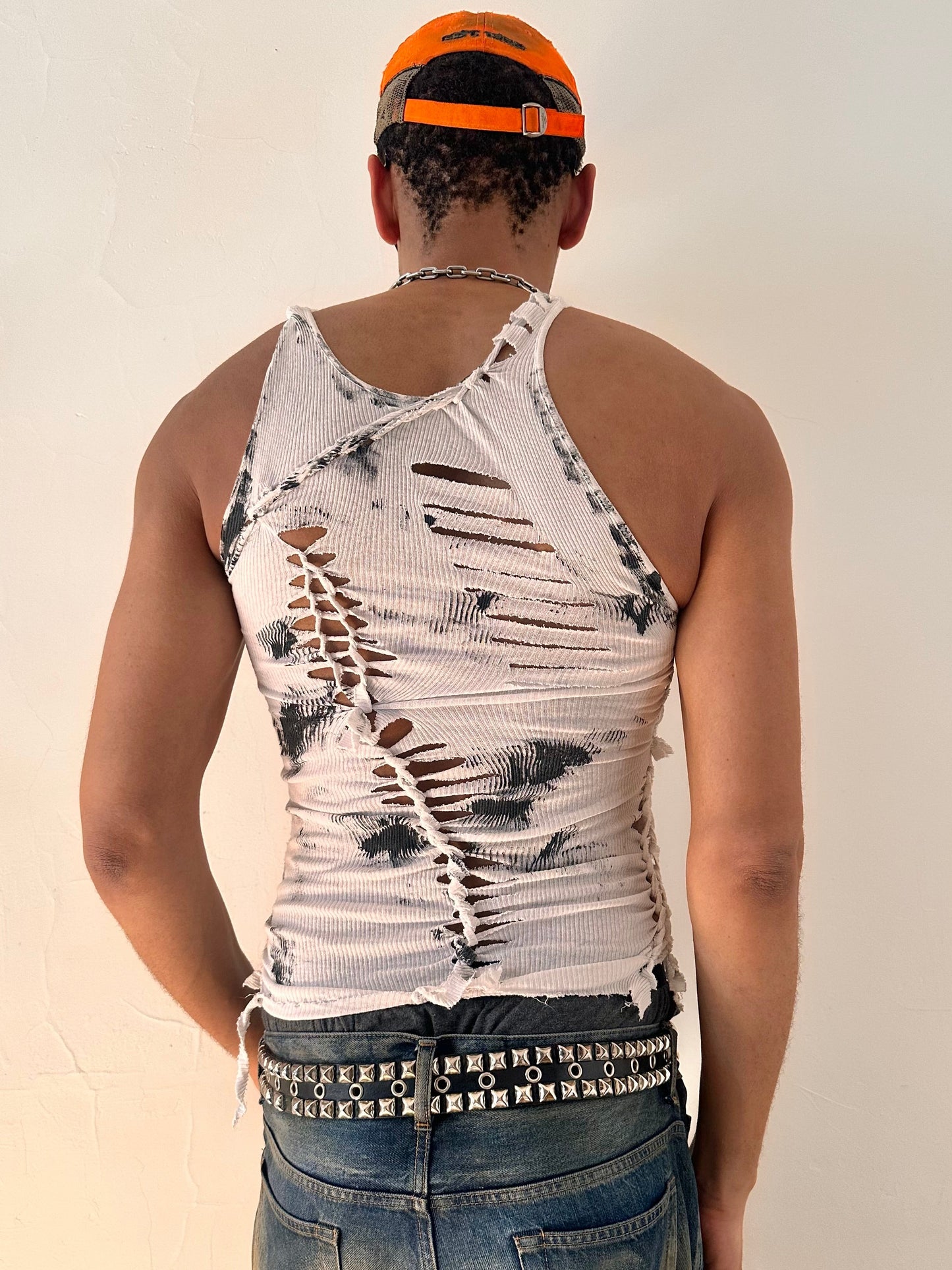 ASTROBOI* x Hanes 'Meo' White & Black Cotton Braided Tank - Small