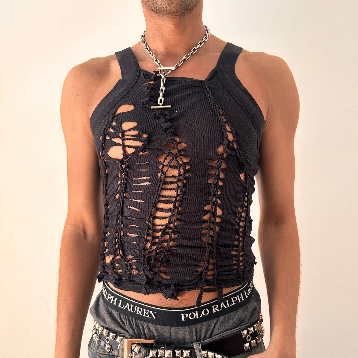 ASTROBOI* 'Aidan' Black Braided Twist G-Unit Tank Top - Medium