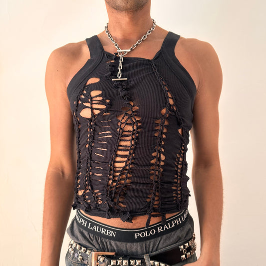 ASTROBOI* 'Aidan' Black Braided Twist G-Unit Tank Top - Medium