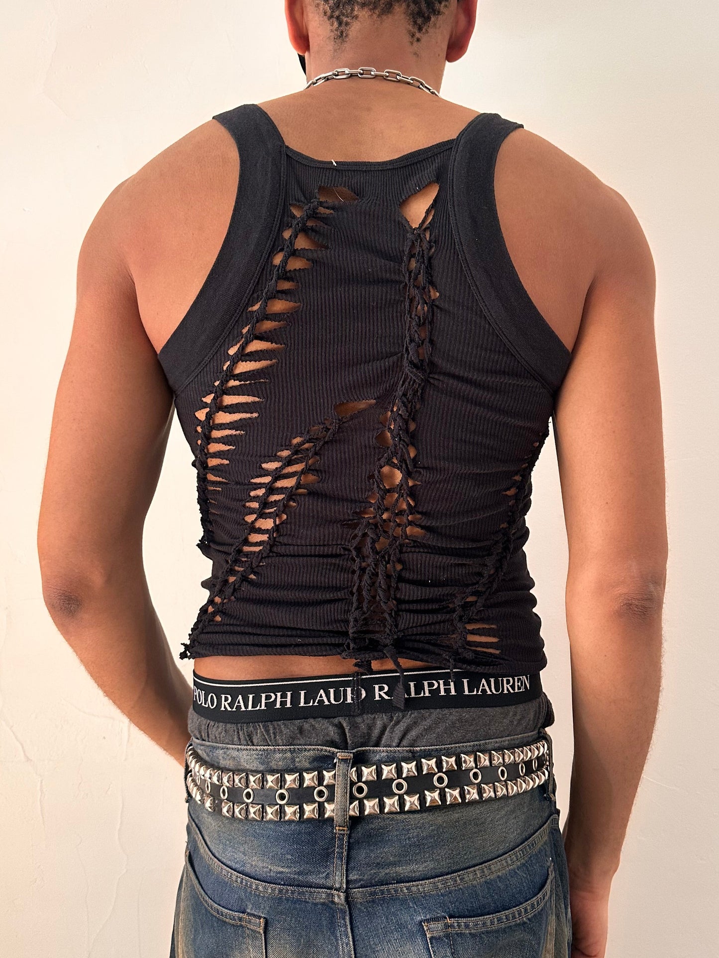 ASTROBOI* 'Aidan' Black Braided Twist G-Unit Tank Top - Medium