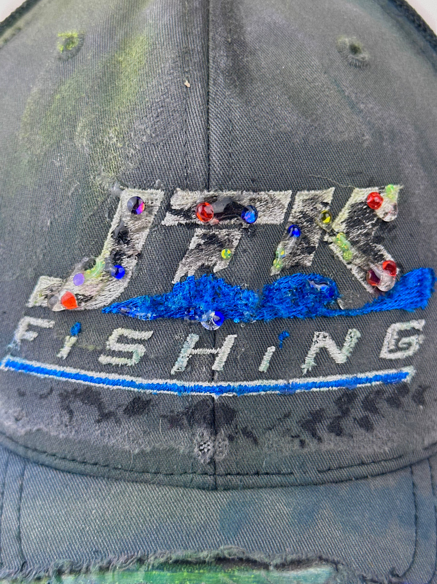 ASTROBOI* 'JTK Fishing' Gray Rhinestone Trucker Cap