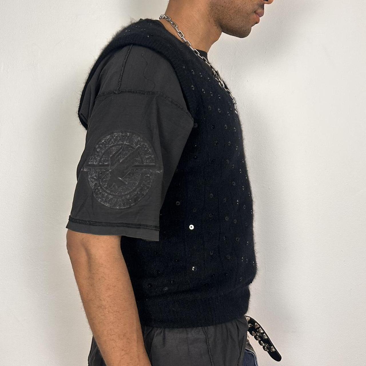 Ann Taylor black sweater vest made from lambswool and angora with sequin detailing on the front, boxy fit, size medium, right side