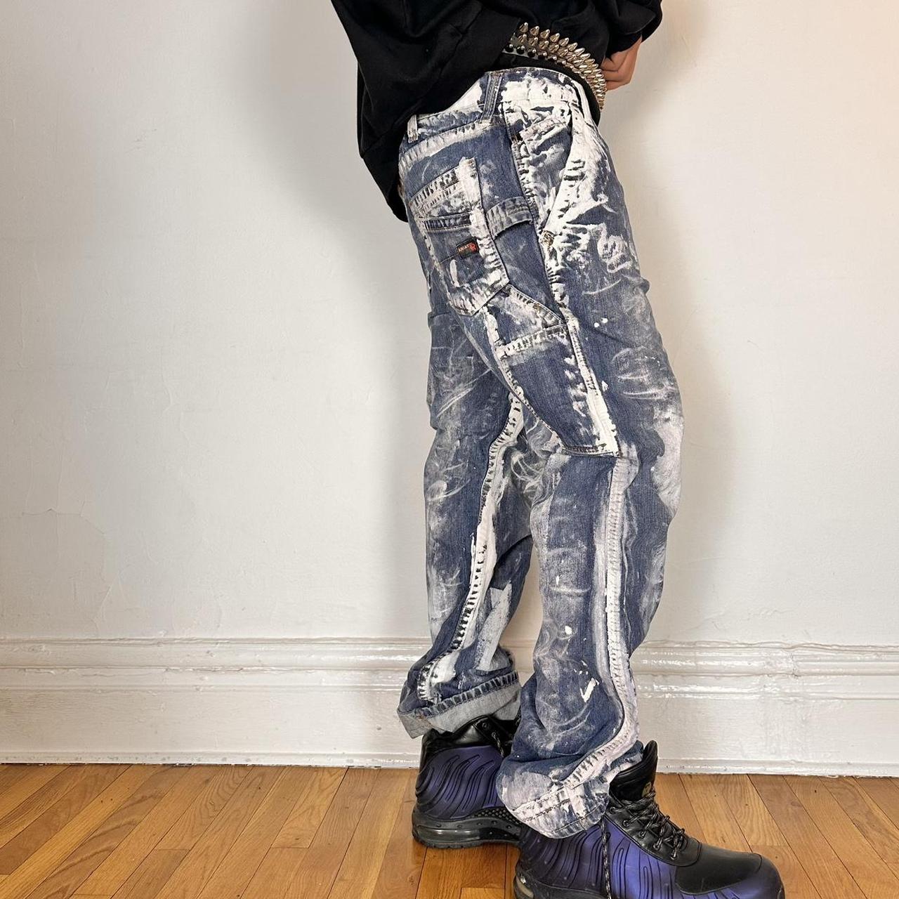 ASTROBOI* Blue & White Painted Workwear Jeans - 38x34