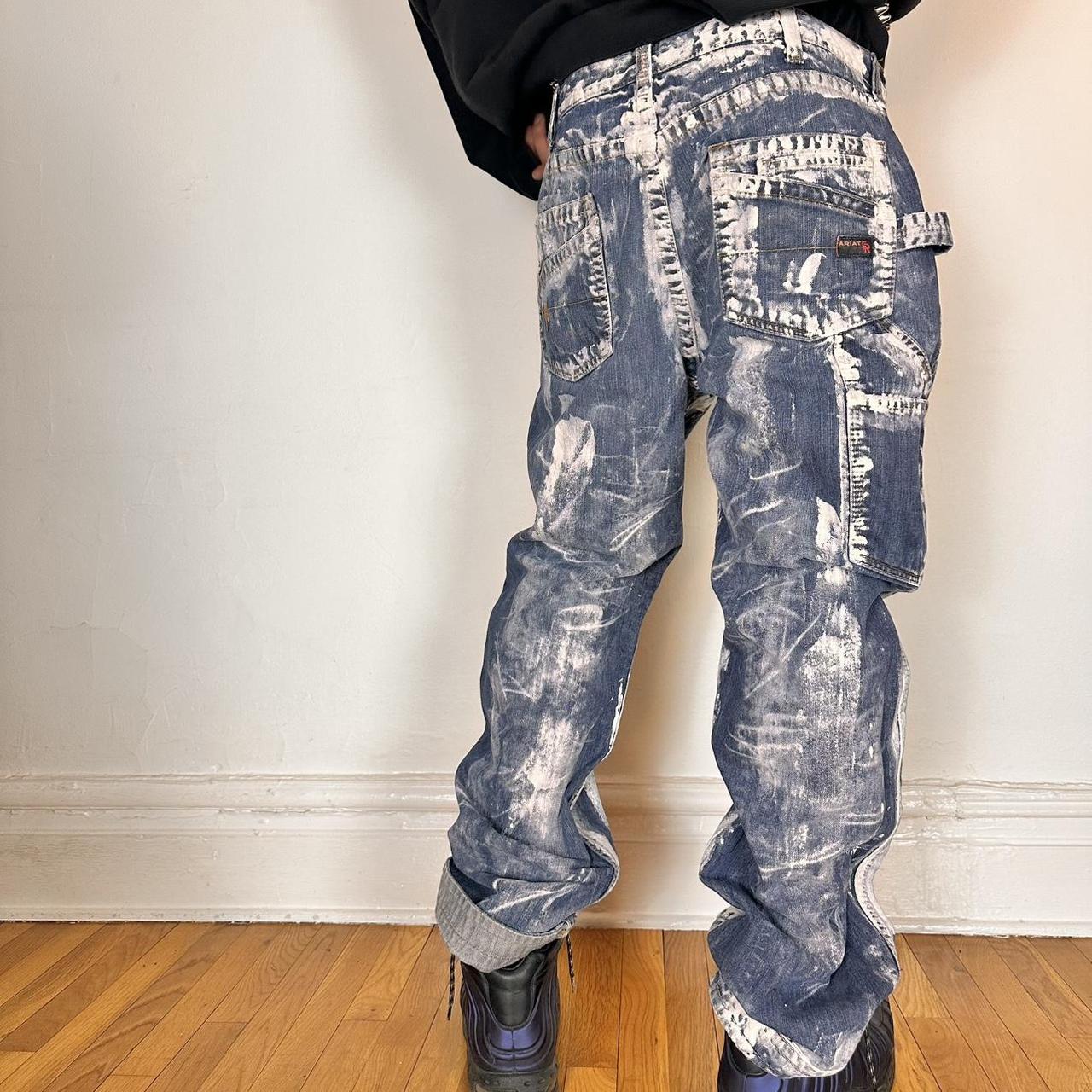 ASTROBOI* Blue & White Painted Workwear Jeans - 38x34