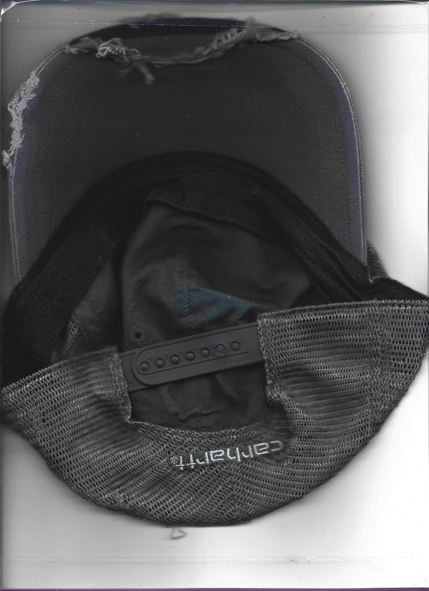 ASTROBOI* x Carhartt 'Amethyst' gray and purple distressed studded hat, back scanned view.