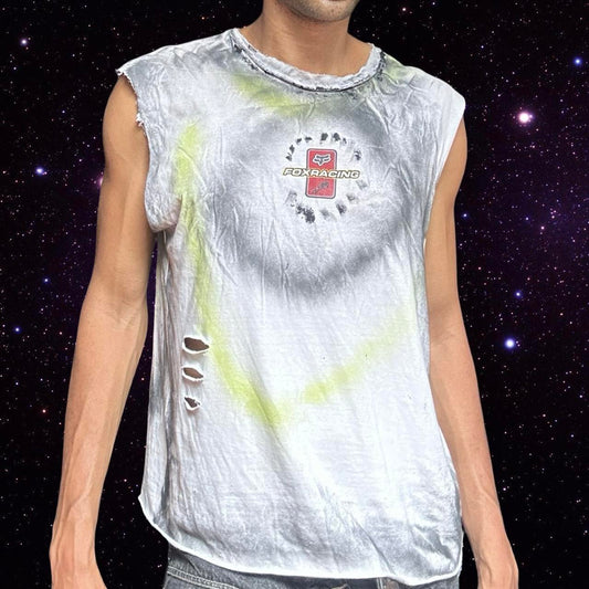 ASTROBOI* x Fox Racing White Motocross Airbrushed Tank Top – front 