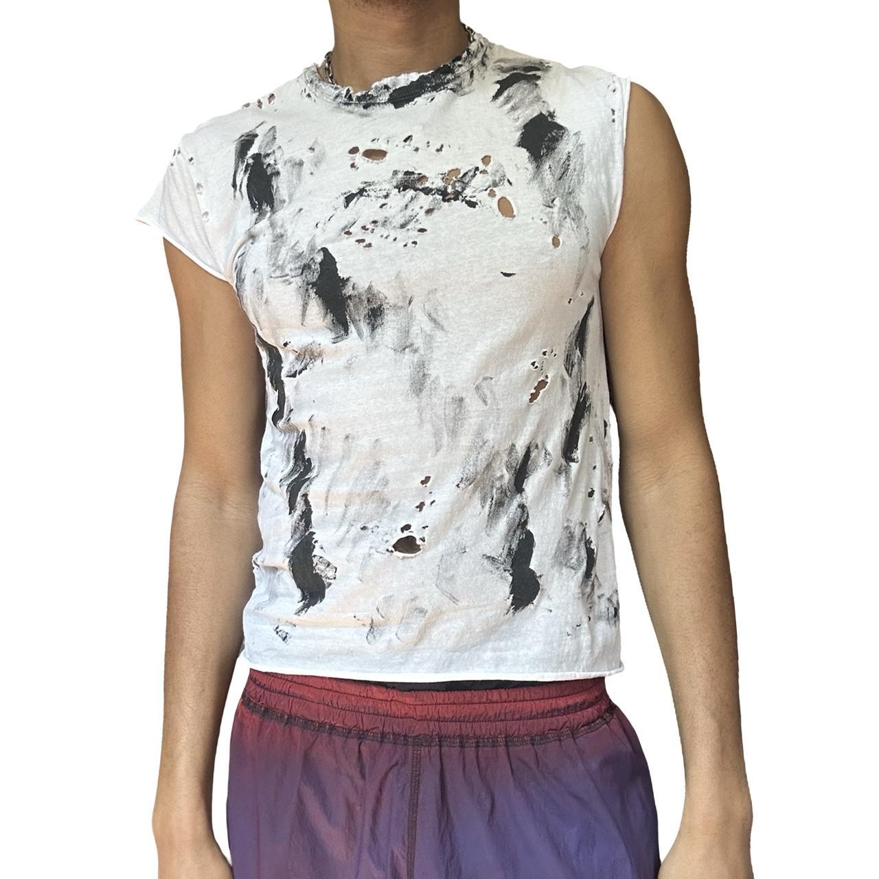 Hanes White Painterly Ripped Hybrid T-shirt Tank - front overview
