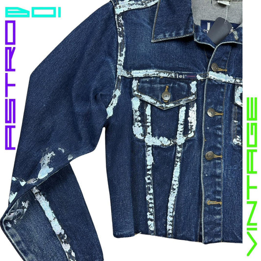 ASTROBOI* CROPPED DENIM JACKET WITH IRIDESCENT PIPING _ MEDIUM