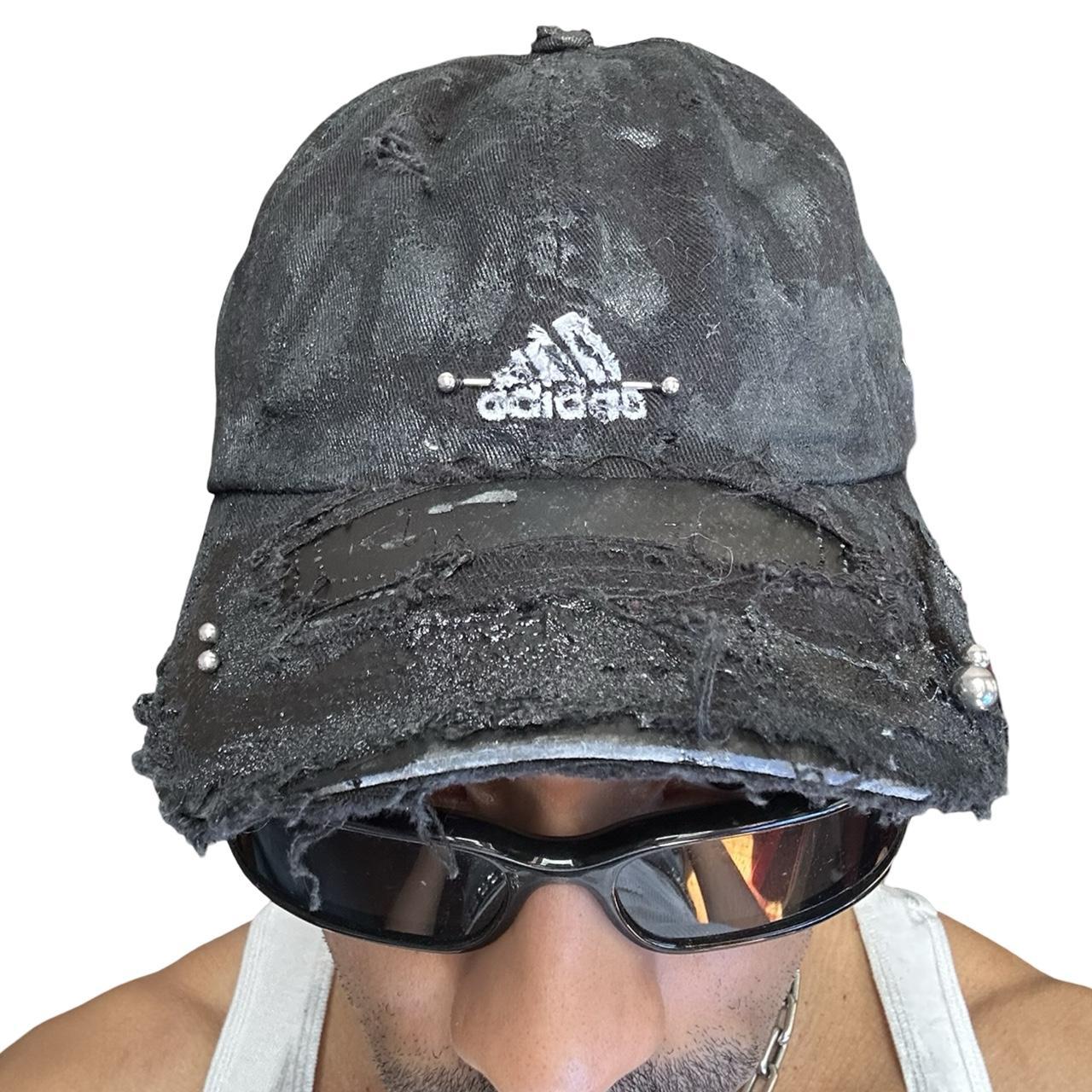 ASTROBOI* x Adidas 'Kink' Black Distressed Pierced Hat - front 