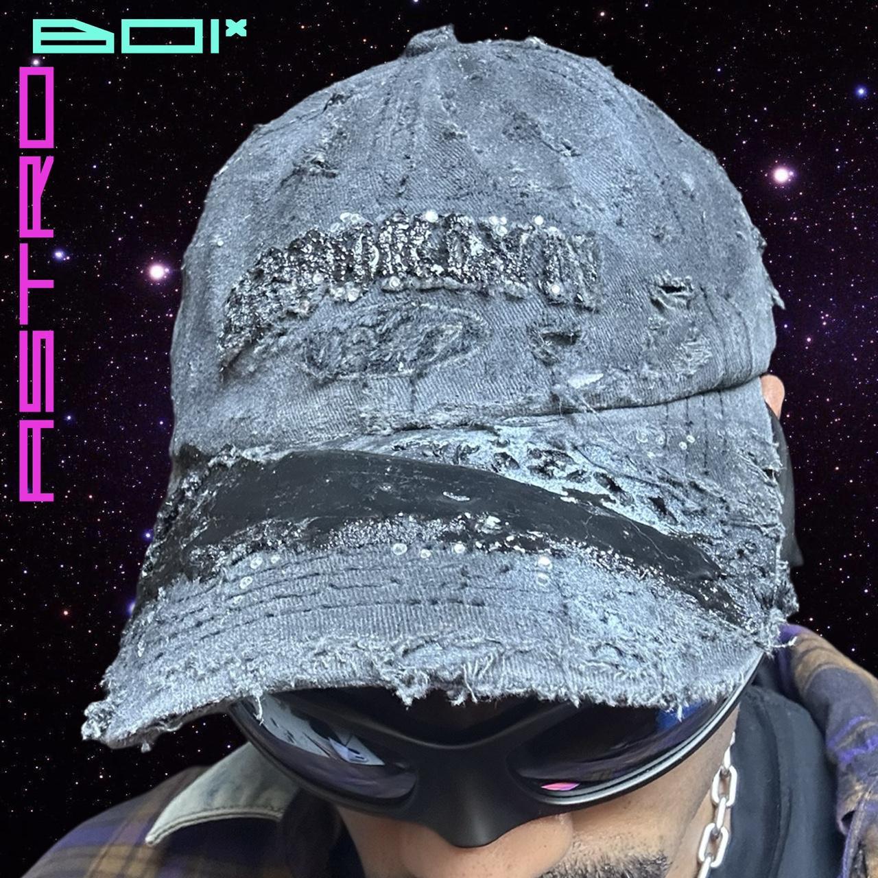 Brooklyn Distressed Black Resin Rhinestone Hat for men women