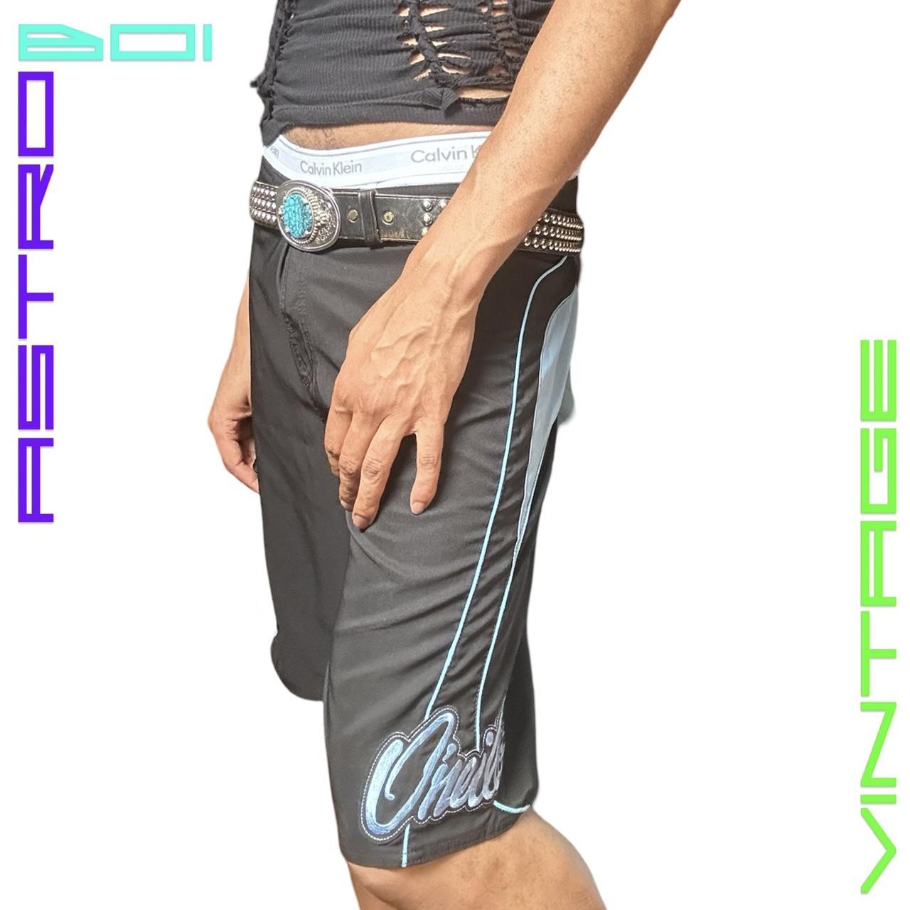 O'NEILL BLACK SURFER BOARD SWIM SHORTS WITH BABY BLUE COLOR BLOCKING  _ XL