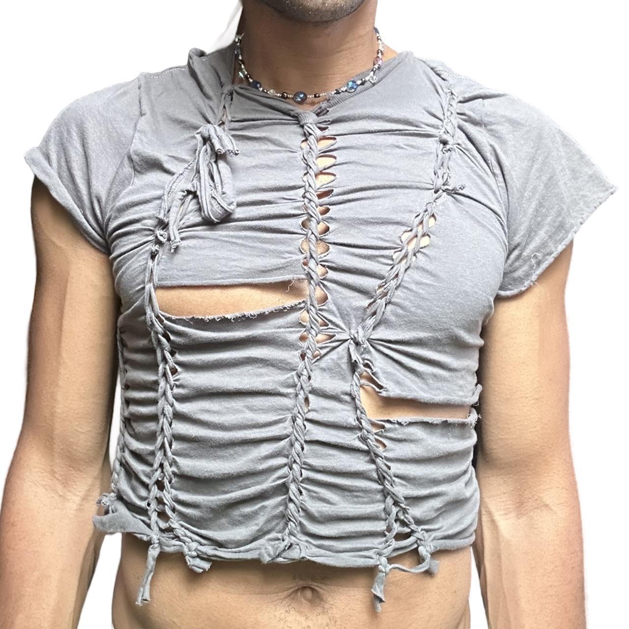 ASTROBOI* 'Basics' Gray Braided Paint Twist T-shirt - front