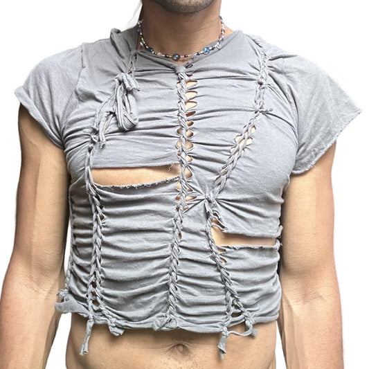ASTROBOI* 'Basics' Gray Braided Paint Twist T-shirt - front