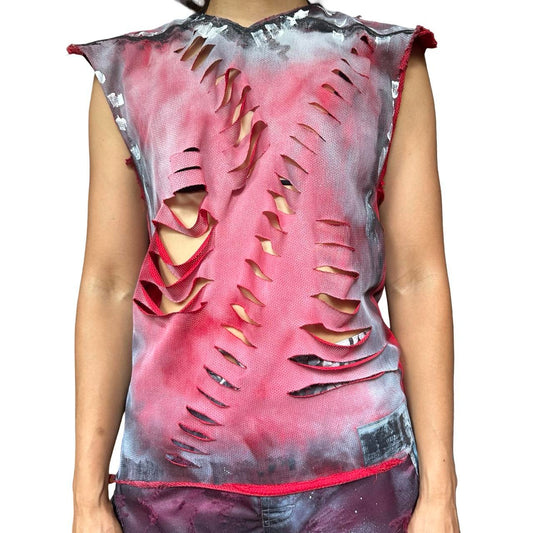 ASTROBOI* 'Burn Out' Red Punk Sleeveless Cut-Off Jersey – front 