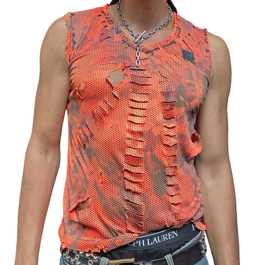ASTROBOI* Home Depot Blaze Orange Grunge Camo Tank Top - front 