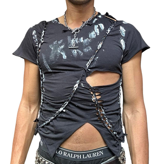 ASTROBOI* Gildan Black Twist Braided T-Shirt party festival top - front 