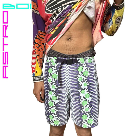 OPENING CEREMONY X COLUMBIA PURPLE & GREEN FLORAL PRINT SWIM SHORTS