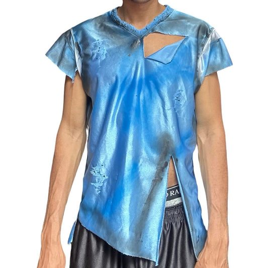 ASTROBOI* V-neck Deconstructed Blue Painted T-shirt Jersey – front 