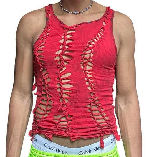 ASTROBOI* x Gildan 'Mars' Red Twist Braided Tank Top - front 