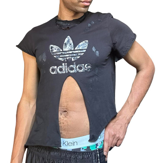 ASTROBOI* Adidas Black Ripped T-Shirt – front
