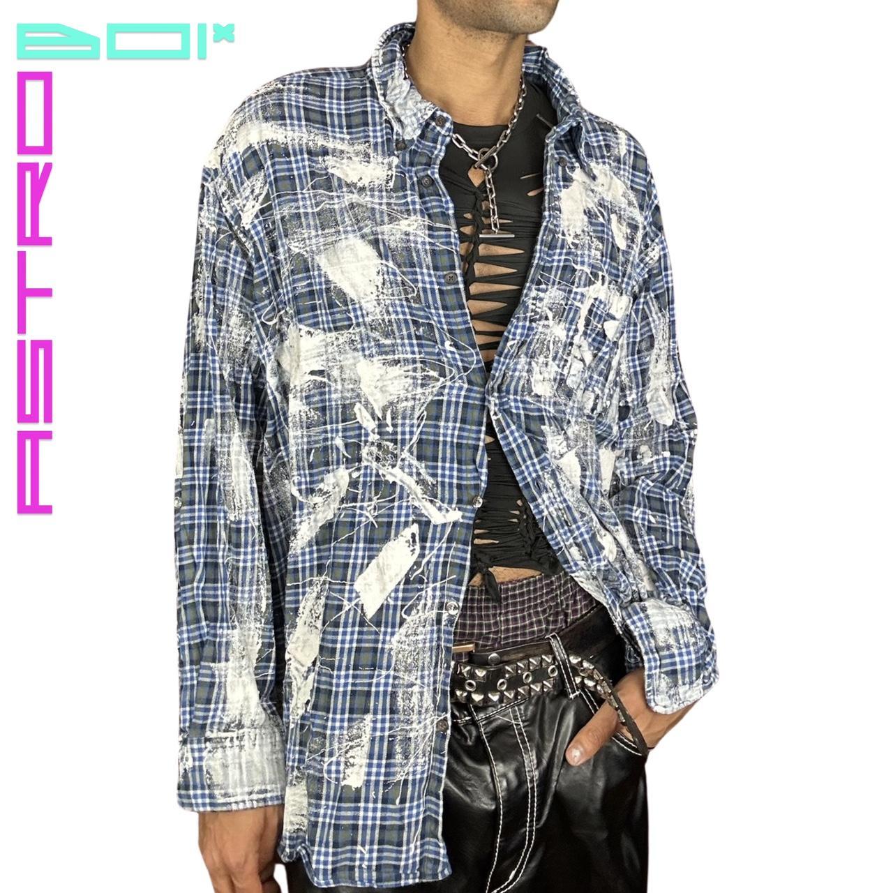 ASTROBOI* BLUE PLAID PAINTERLY FLANNEL_ 3XL