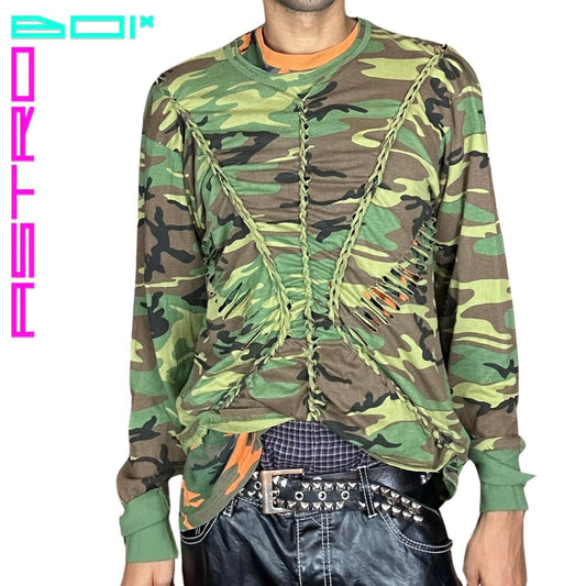 ASTROBOI* GREEN CAMOUFLAGE BRAIDED SHIRT_ XL