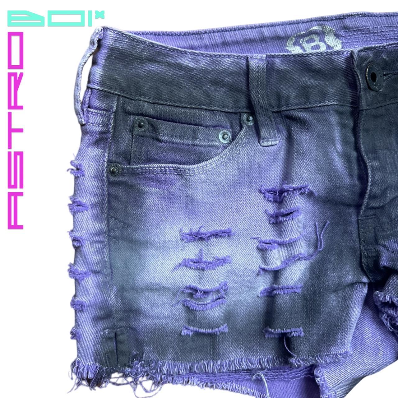 ASTROBOI PURPLE RIPPED DENIM AIRBRUSHED SHORTS _ 28"