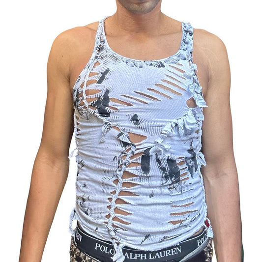 ASTROBOI* x Hanes White &amp; Black Cotton Braided Tank – front