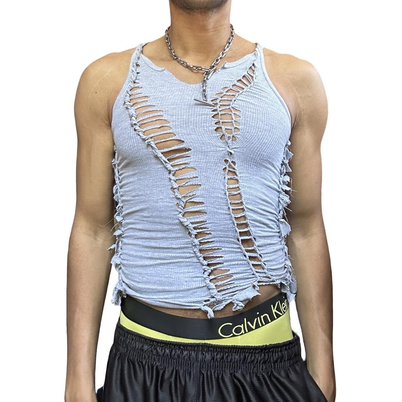 ASTROBOI*&nbsp;'Diagonals' Gray Twist Braided Tank Top – front 