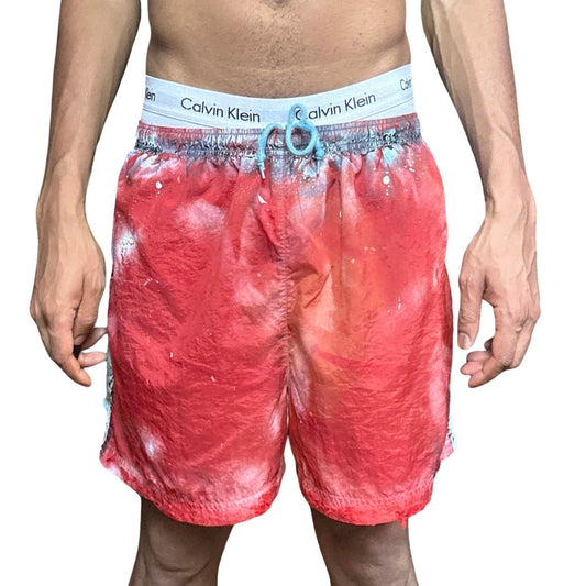 ASTROBOI* x Adidas Orange Nylon Rhinestone Grunge Shorts - front 